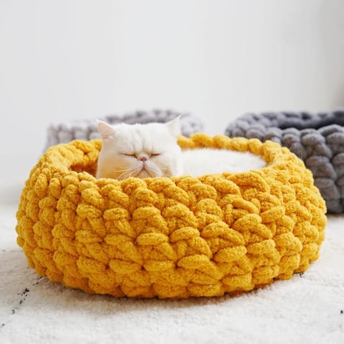Cat Nest Bed - Premium Self Warming Handwoven Washable Extra Soft Round Cave House for Indoor Kitten & Kitty, Small & Large (Cloud White,Medium)