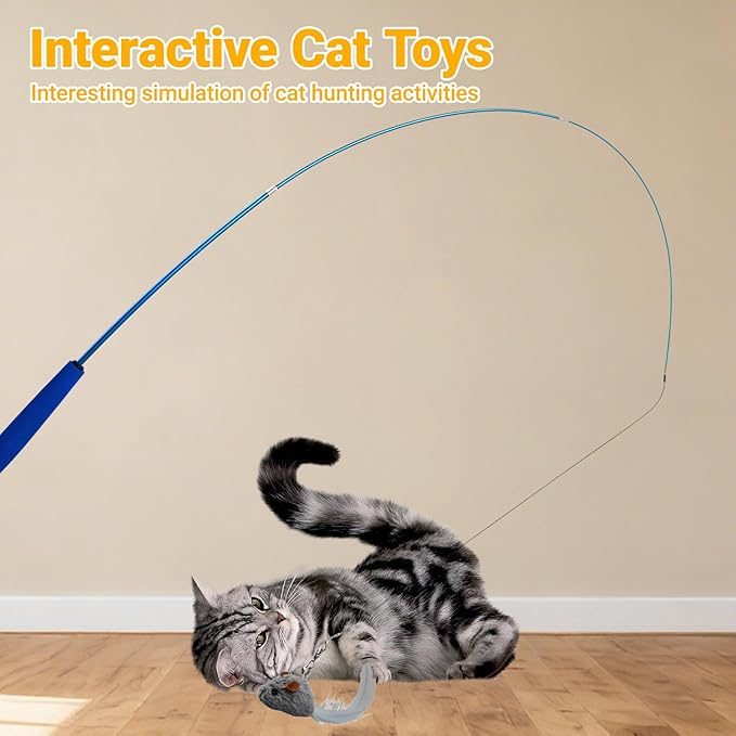 Interactive Cat Wand Toy Set, 11 PCS Retractable Wand Toys for Indoor Cats, Refills Attachment - Feather Toys, Plush Birds,Mice, Insects, and Swallows for Play Chase Exercise