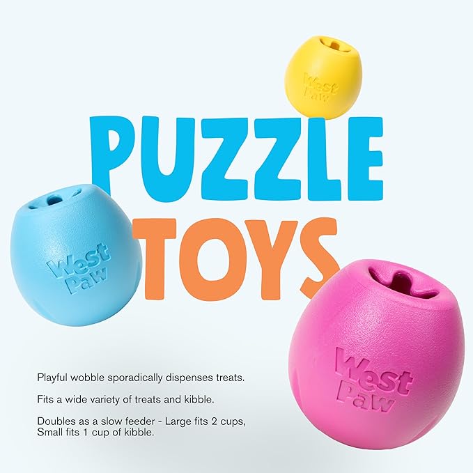 WEST PAW Zogoflex Rumbl Treat-Dispensing Dog Toy – Interactive Slow-Feeder Chew Toy for Dogs – Dog Enrichment Toy – for Moderate Chewers, Fetch, Catch – Holds Kibble, Treats (Hot Pink, Large)