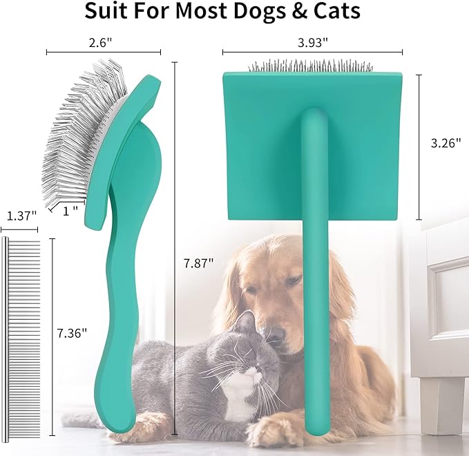 Slicker Brush for Dogs & Cats, Large Dog Brush for Goldendoodles Poodles Doodles Bernedoodles, Long Pin Grooming Tools to Dematting & Reducing Tangles and Fluff, Green