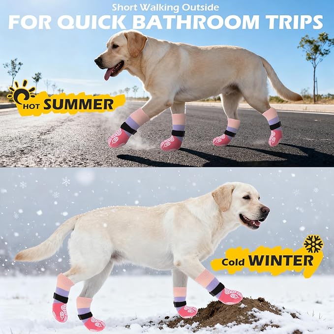 EXPAWLORER Anti Slip Dog Socks to Prevent Licking Paws, Dog Shoes for Cold Winter, Dog Booties for Hardwood Floors, Dog Boots & Paw Protectors with Grippers for Small Medium Large Senior Dogs L