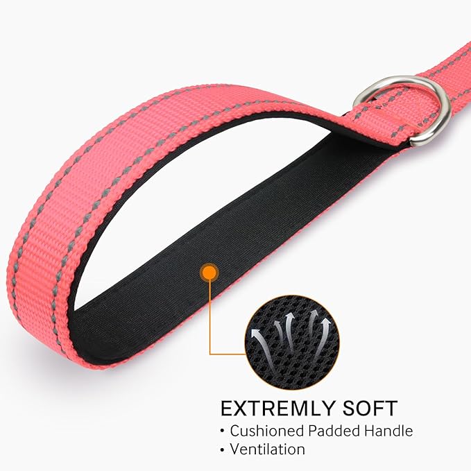 Joytale Double-Sided Reflective Dog Leash, 6 FT/5 FT/4 FT, Padded Handle Nylon Heavy Duty Leashes for Medium & Large Dogs Walking, Neon Pink, 6FT