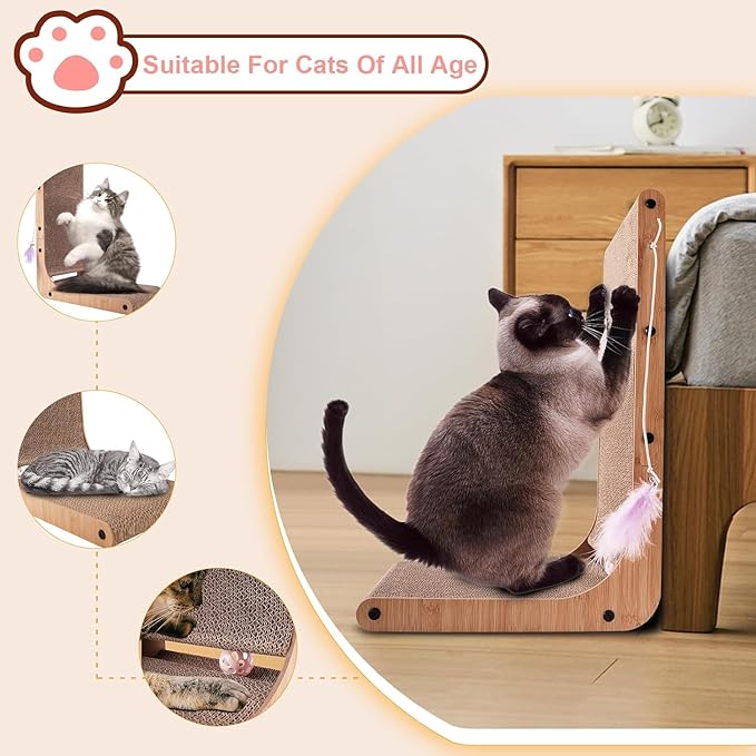 L Shape Cat Scratcher, 23.6 Inch Cat Scratchers for Indoor Cats, Protecting Furniture Cat Scratch Pad, Cardboard Cat Scratching with Ball Toy - 6Pack
