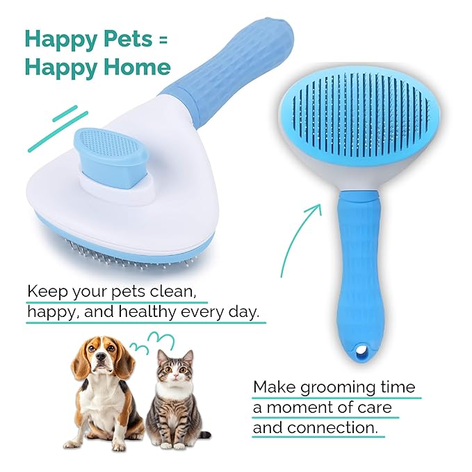 PETS-LAMB Self-Cleaning Dog and Cat Grooming Brush, Suitable for Long or Short Hair, Loose Hair Removal Brush, Easy to Remove, Pet Massage Tool. (Blue)