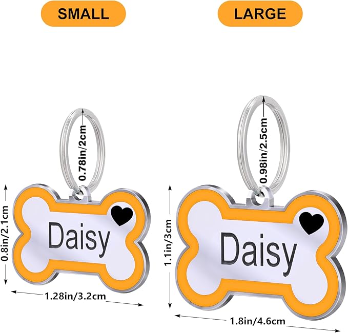Personalized Deep Engraving Pet ID Tags Engraved Both Sides Bone Shape Custom Dog Tag Stainless Pet ID Tag Engraved Heart Dog Tags for Large Small Dogs Cats (Orange, Large)