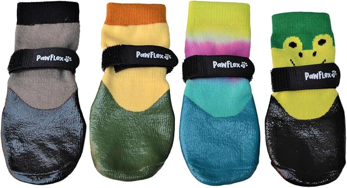 PawFlex Double Dipped Waterproof Dog Socks Comfy Pawz Soft Indoor/Outdoor Dog Booties with Rubberized Bottom| Non-Slip Silicone Grip at Inner Cuff for No Twisting or Sliding Off| Adjustable Strap
