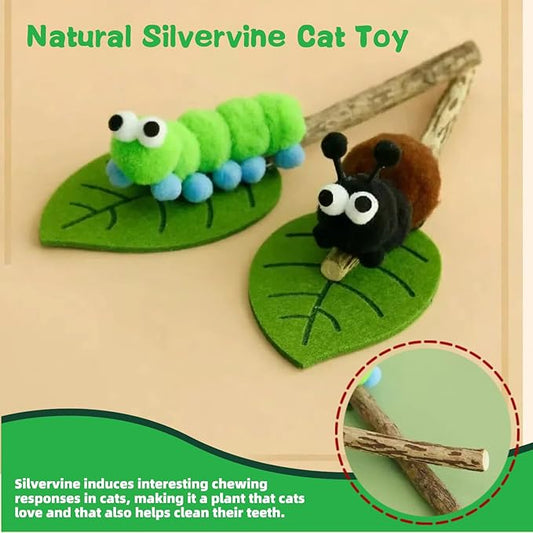 5 Pcs Catnip Toys for Cats, Natural Silvervine Sticks & Interactive Squeaky Plush Toys, 100% Organic Catnip Dental Chew Toys for Kitten Teething & Boredom Relief, Cute Cartoon Enrichment Set