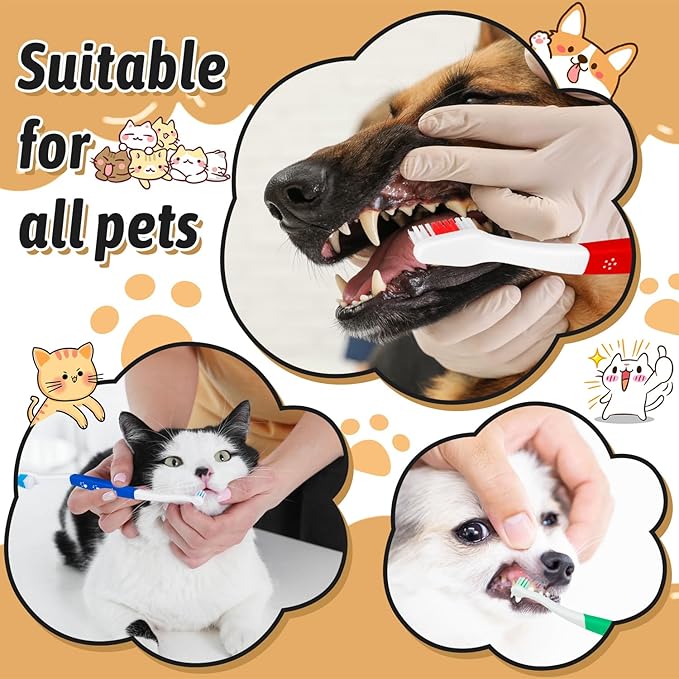 Newday Pet Toothbrush for Dogs, Cats, Double Headed Dog Toothbrush with Soft Bristles, Easy Teeth Cleaning, Non Slip Dog Toothbrushes in Bulk (Pack of 3)