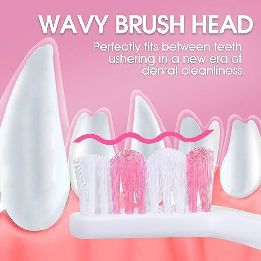 Dog Toothbrush – Newly Upgraded Dual-Head Design with 60° Wavy Bristles – Gently Surrounds Teeth for Deep Cleaning and Plaque Removal – Non-Slip Handle, Ideal for Daily Pet Dental Care (Pink, 1-Pack)