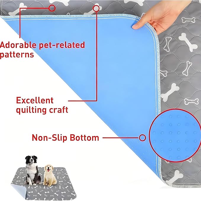 Puppy Pads with Pheromones Stickers, Reusable Pee Pads for Dogs, Durable 4-Layer Leak-Proof Training Mats with Non-Slip Bottom, Ideal for Indoor Training & Travel (Gray, L: 31.5" × 35.4")