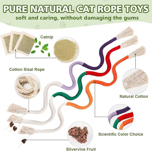 WOUSEDO 27 Pack Catnip Chew Toys for Cats,Cotton Sisal Rope Toys,Cat Natural Silvervine Sticks,for Cat Teeth Cleaning and Dental Care,Interactive Toy for Bored Indoor Cats