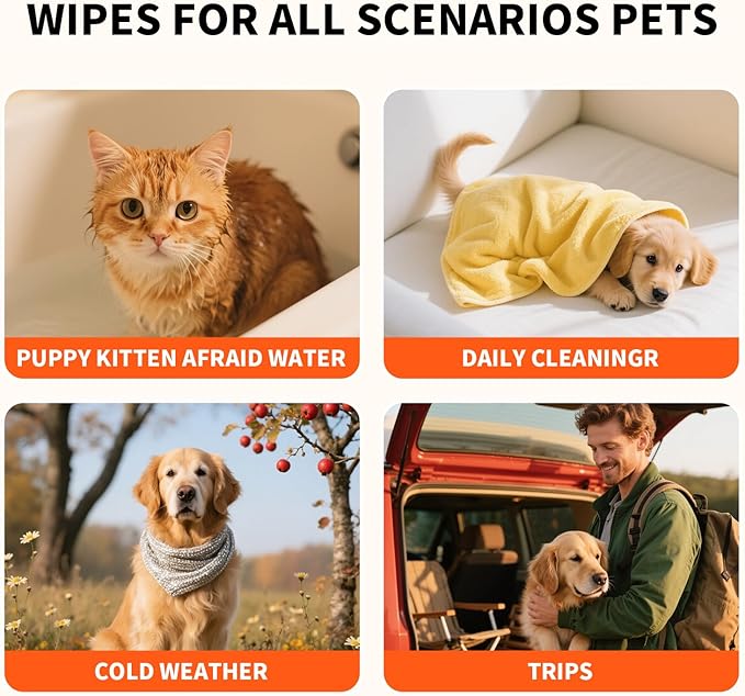 Pet Glove Wipes for Dogs and Cats, Cleaning & Deodorizing Grooming Gloves for Daily Care and Traveling, Dog Wipes Washing Gloves Rinse Free, 54 PCS
