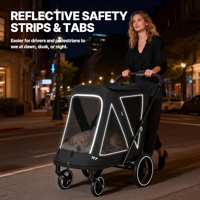 Beberoad Dog Stroller for Large Dogs, 2-in-1 Pet Stroller Dog Bicycle Trailer, R7 All-Terrain ER Tires with Shock Absorption, One-Second Fold, Mesh Windows, Detachable & Washable Waterproof Fiber