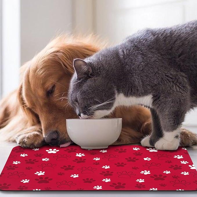 Dog Food Mat, Absorbent Water Bowl Mats Cat Pet Feeding Placemats Red 16 * 24 inch
