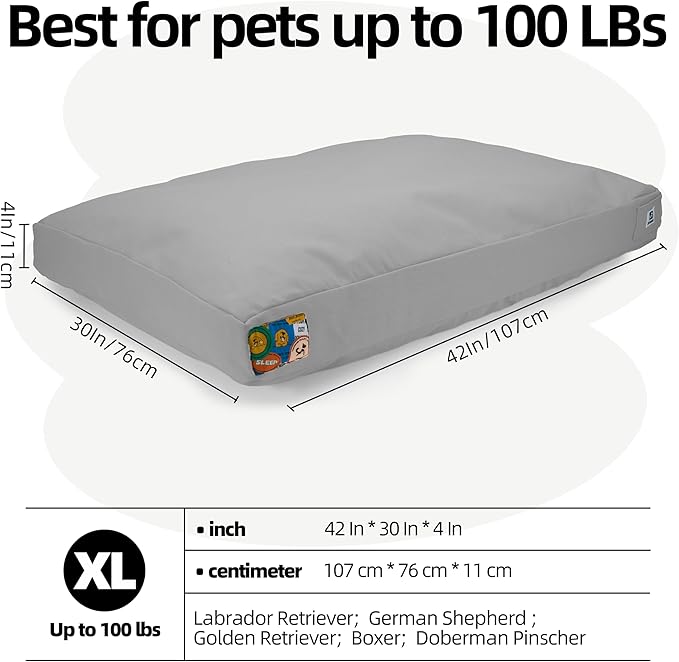 Sytopia 42" Outdoor Canvas Dog Bed – Ultra-Durable, Waterproof, Washable, Removable Cover – Comfort for Extra Large Dogs – Perfect for Patio, Crate, or Adventure (Light Grey)