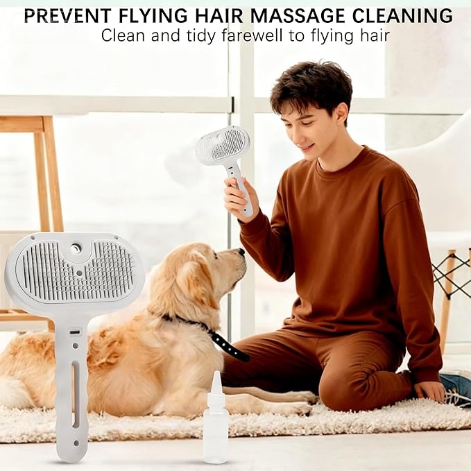 Pet Steam Brush for Cats and Dogs, 3 In 1 Steamy Cat Brush with Release Button and Tank, Anti-Static Pet Spray Hair Removal Comb, Rechargeable Dog Steam Comb for Furry (Blue)