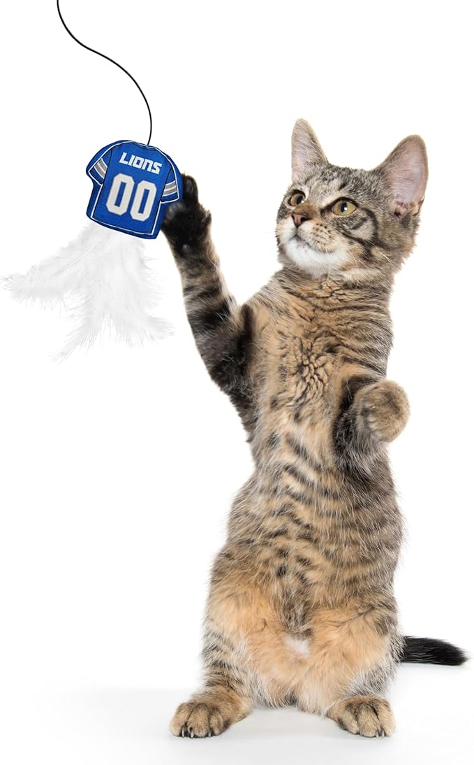 NFL Detroit Lions Team Jersey Wand with CAT NIP, Cat Toy Jersey Shaped Plush Teaser Toy for Cats & Kittens - Interactive Pet Toy for Play & Exercise