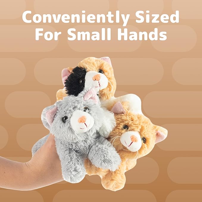 PREXTEX Realistic Looking Small Cat Stuffed Animal - 6 inch Stuffed Kittens with Lifelike Details - Plush Cat Set for Kids, Pet Toys, Home Decor, or Cat Lady Costume - Soft and Huggable - 6 Pack