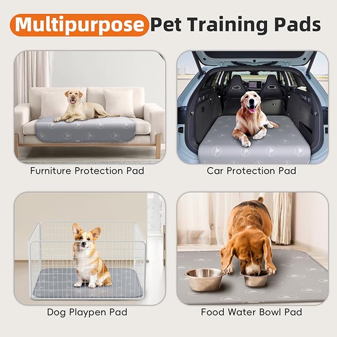 PJYuCien Washable Pee Pads for Dogs 4 Pack, 36" x 36" Non-Slip and Leak-Proof Pee Mat, Puppy Training Pads for Whelping, Playpen, Crate, Bed (Grey)