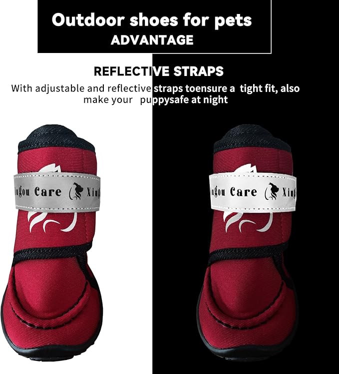 XIUGOU CARE Dog Shoes for Small, Medium and Large Dogs - Waterproof for Rainy Days, Fit for Winter Snow and Hot Summer Roads, with Anti-Slip Soles for Indoor Hard Floors (Red, Size 5)