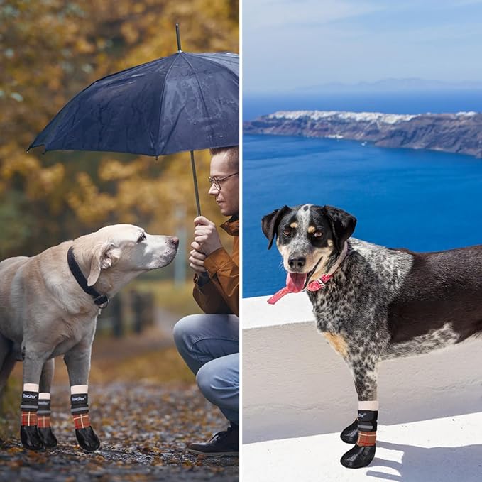 BINGPET Anti-Slip Dog Socks for Hardwood Floors,Injury Prevent Licking Dog Booties,Traction Control Paw Protector Dog Shoes for Hot Pavement with Reflective Straps for Small Medium Large Dogs