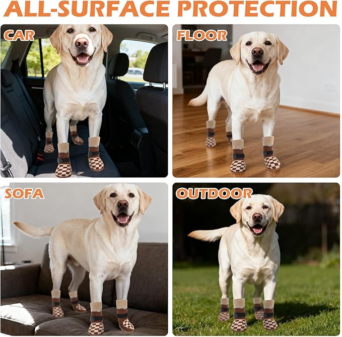 EXPAWLORER Dog Socks to Prevent Licking Paws with Grippers for Hardwood Floors Anti Slip, Reflective Dog Cold Winter Shoes Booties Boots & Paw Protectors with for Small Medium Large Senior Dogs M