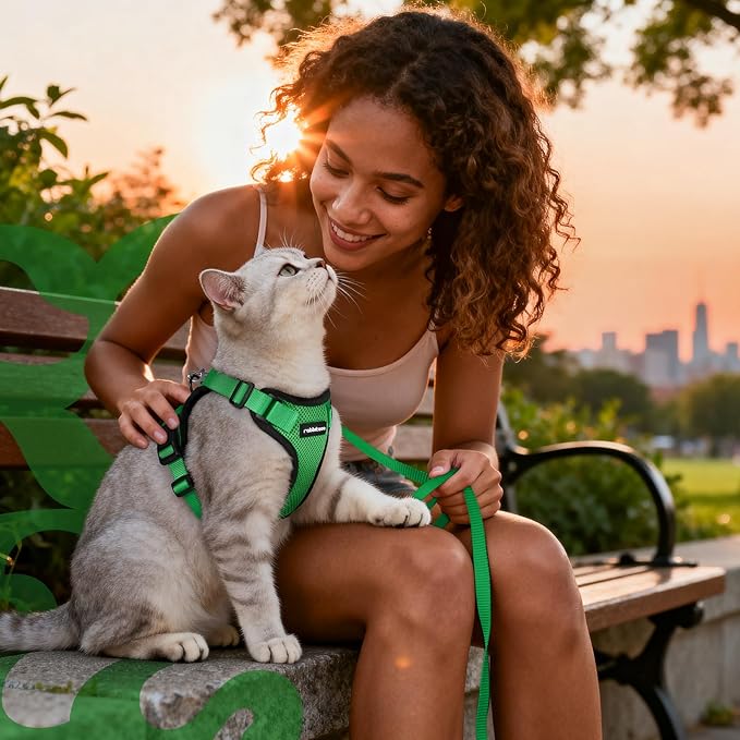rabbitgoo Cat Harness and Leash for Walking, Escape Proof Soft Adjustable Vest Harnesses for Cats, Easy Control Breathable Reflective Strips Jacket, Grass Green, XS