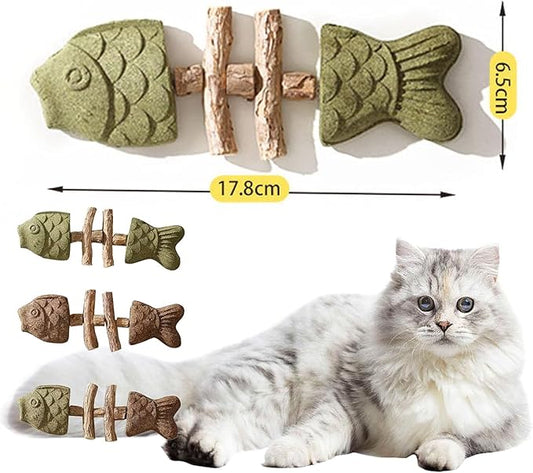 Yiishuiil 3PCS Purrident - Creative Fishbone Cat Toy, Wooden Catnip Dental Stick, Natural Cat Dental Toy, Catnip Fishbone Dental Stick
