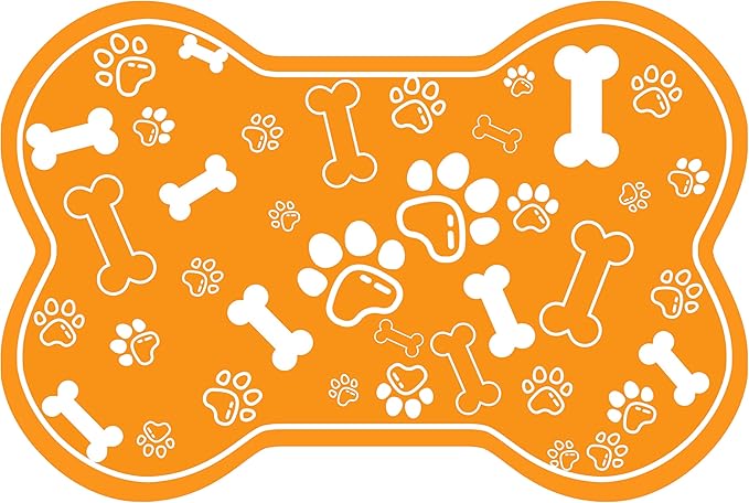 Dog Cat Mat for Food and Water,Rapid Absorbent Pet Feeding Mat, Bone Shaped Dog Placemat Bowl Mat with Rubber Backing,No Stains Pet Food Mats Indoor, Pet Accessories Supplies,Orange 16"×24"