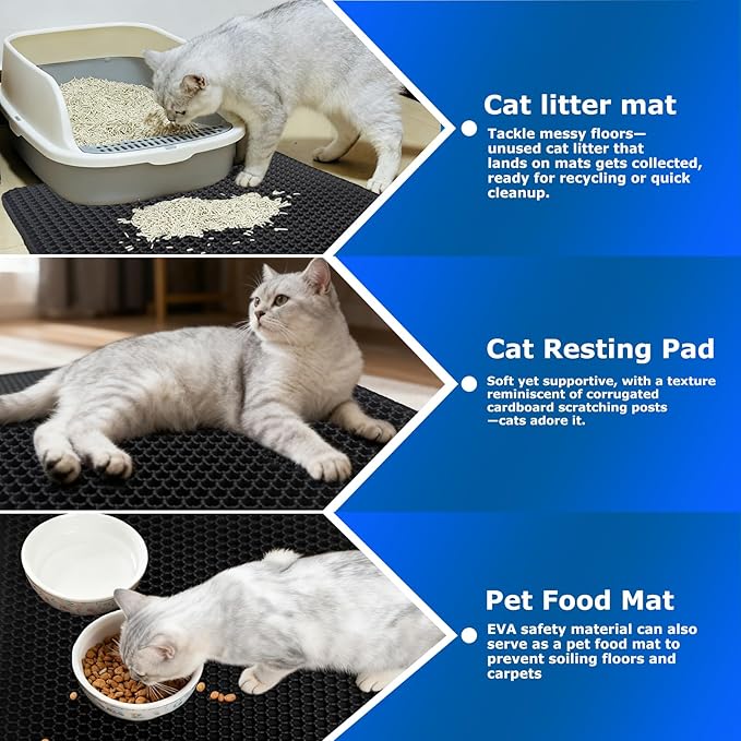 Cat Litter Box Mat Double Layer Trapping Mat Easy-Clean Waterproof Urine Proof(Black 35x24in)