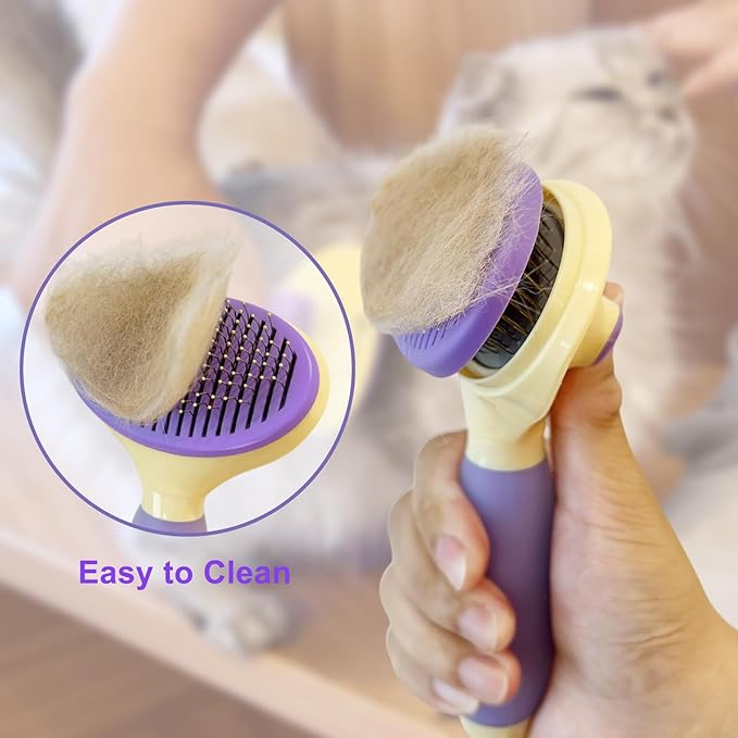 Cat Brush for Grooming and Shedding, Self-Cleaning Silicone Brush for Short and Long Haired Cats, Cat Gifts for Pet Lovers (purple)