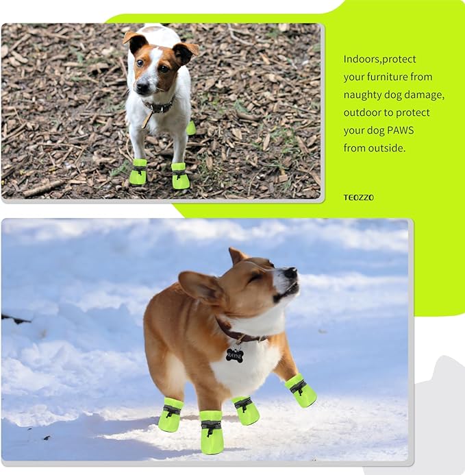 Dog Shoes Dog Boots & Paw Protector fot Hot Pavement, Anti-Slip Sole Summer Dog Booties with Reflective Straps for Small Medium Dogs 4PCS Light Green 6