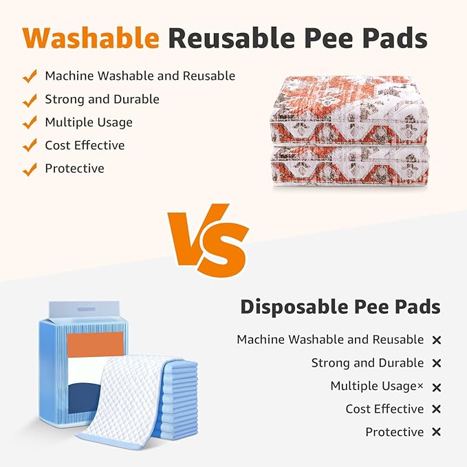 LOOBANI Reusable Pee Pads for Dogs with Pheromones, 1 Pack Super Absorbent Washable Puppy Pee Pads, Waterproof Non-Slip Whelping Pad for Floor Playpen Crate Couch-65 x48 (Red-Orange)