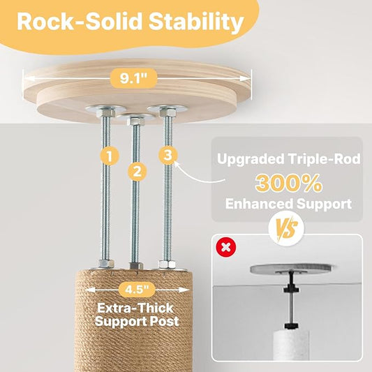 Veehoo Floor to Ceiling Cat Tree, Adjustable Height (5.1-9.4 ft) Tall Climbing Tower with Sisal Scratching Posts, Modern Cat Activity Tree for Indoor Cats