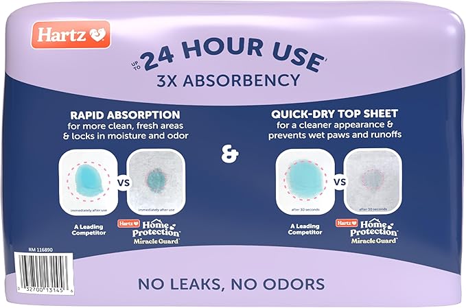 Hartz Home Protection Miracle Guard Lavender Scented Dog Pads, Regular Size 25 Count, 24 Hour Use, Won't Leak and Odor Eliminating