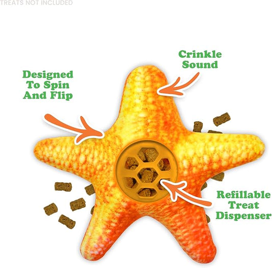 Meowijuana Knock N' Nibble Starfish | Refillable Treat Dispensing Cat Toy | Promotes Play and Cat Health | Interactive Puzzle Toy for Felines