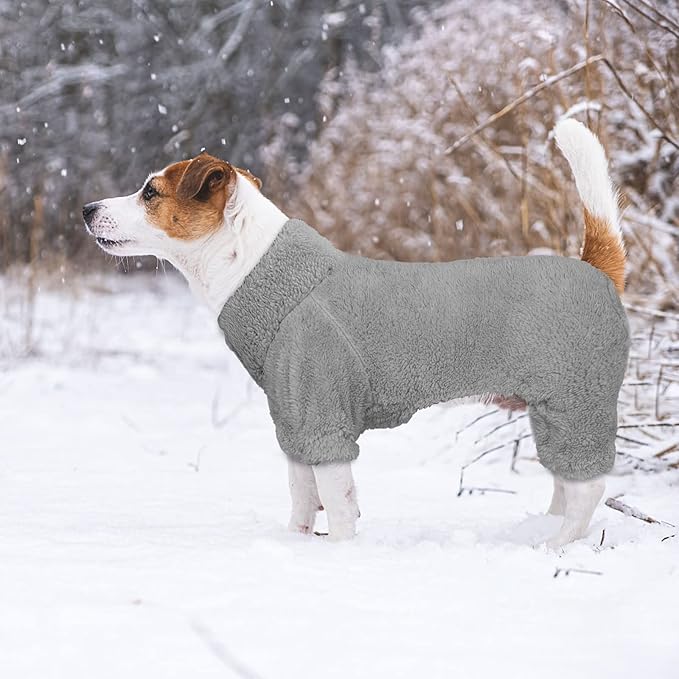 Fuzzy Dog Pajamas Turtleneck Pet Clothes Warm Soft Cozy Lightweight Pet Pjs Dog Sweaters for Medium Dogs(Grey-M)