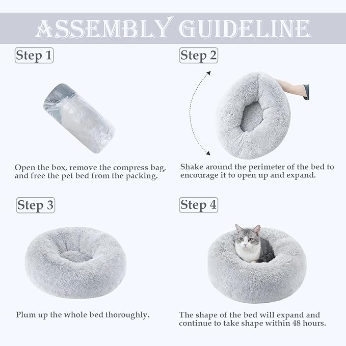 Calming Dog & Cat Bed for Extra Large Small Medium Sized Pet, Donut Washable Comfort Fluffy Warm Round Mat for Puppy Kitten, 8 Size Essentials Furniture Supplies Indoor