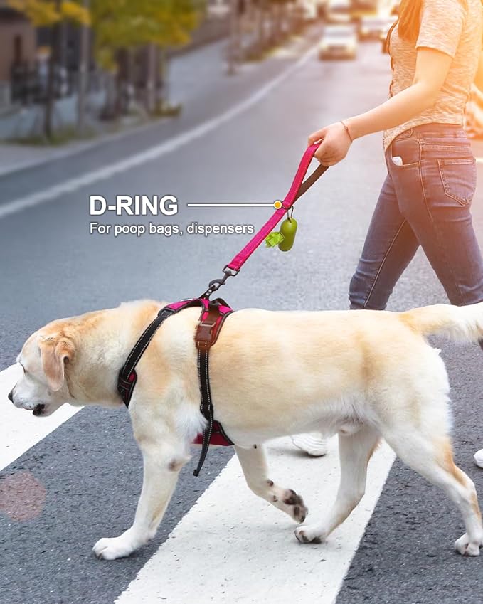 Joytale Strong Short Dog Leash 2FT, 1.2 Inch Wide, Heavy Duty, Padded Handle for Traffic Control, Reflective Leash for Medium and Large Dogs Walking Training, Hot Pink