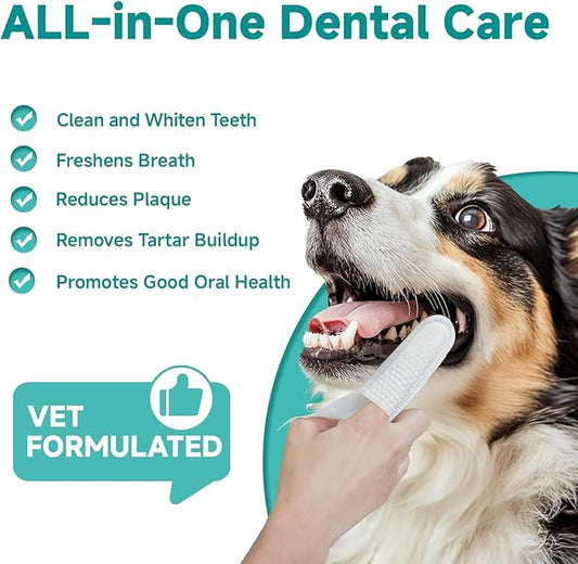 Pet Dental Finger Wipes for Dogs & Cats, Dog Teeth Cleaning Wipes Dog Tooth Brushing Kit by Remove Plaque and Tartar & Freshens Breath Buildup No-Rinse Dog Finger Toothbrush