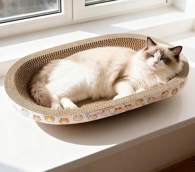 5 Pack Large Cat Scratcher Cardboard, Oval Cat Scratcher Bed Cat Scratch Pad Board Lounge Couch for Indoor Cats Bowl Shaped Cat Scratching Post Nest for Cats Grinding Claw Furniture Protector