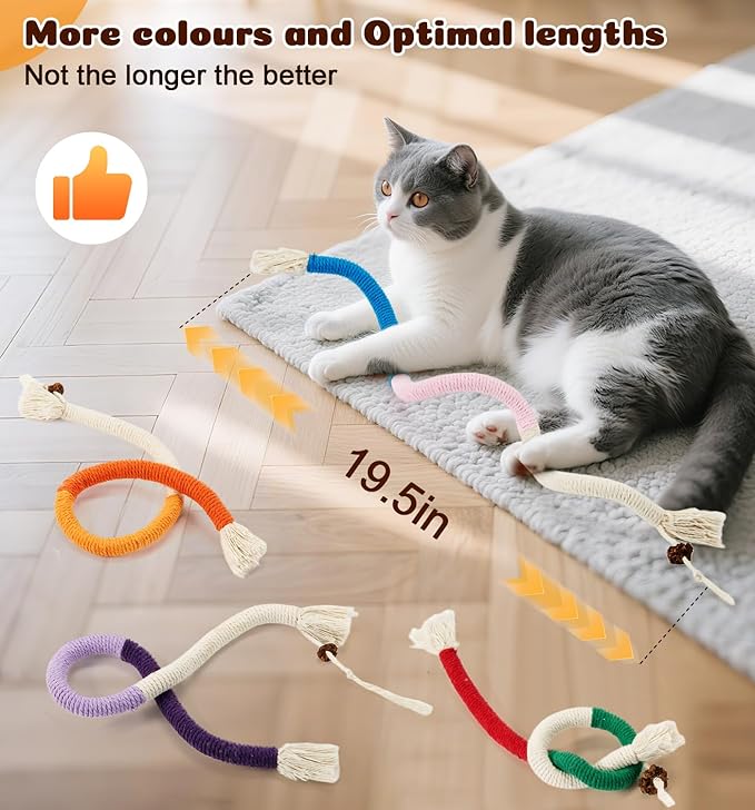 Dgerp Cat Chew Ropes 4Pcs, Cat Toys for Indoor Cats with Refillable Natural Catnip, Safe Teeth Cleaning Chew Toys, Interactive Kitten Nip Toys and All Breeds (19.5 Inches)