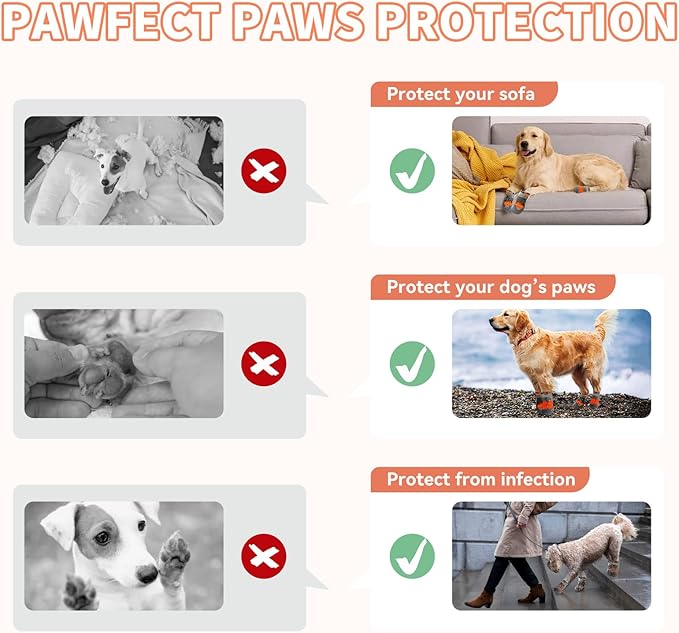 Dog Booties,Waterproof Dog Shoes for Large Medium Small Dogs,Suitable for Summer Hot Pavement,Adjustable Non-Slip Rubber Paw Protector (Orange, #8 (Width 3.0 inch) for 74-91 lbs)