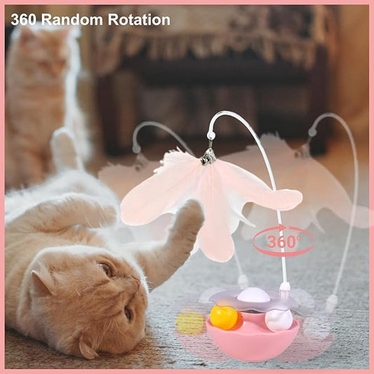 YallMiaul Interactive Cat Feather Toys, Catnip, Track Balls, Cat Teaser for Indoor Cats and Kittens Exercise (Pink)