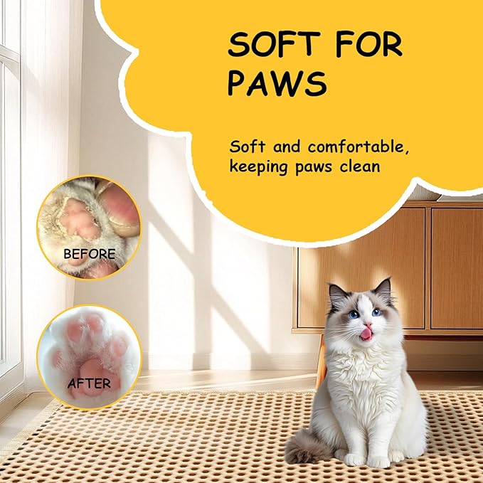 Cat Litter Mat, Litter Box Mat, Large Double Layer Waterproof Proof Trapping mat, Non-Slip Design, Kitty Litter Rug, Cat Supplies, Easy to Clean, 24 * 14.9 Inch, Beige