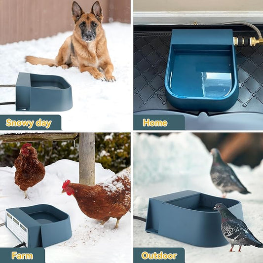 PETLESO Automatic Heated Water Bowl for Dogs Cats, Outdoor Heated Dog Bowl with Auto Fill, 2L Winter Heating Waterer Provide Drinkable Water for Chickens, Rabbits, Birds, Goats, Feral Animal