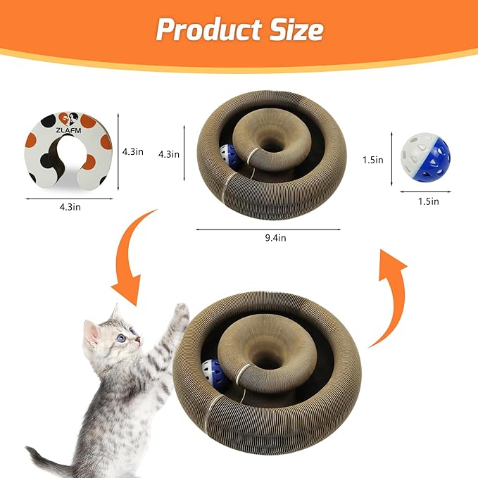 2 Pack Magic Organ Cat Scratcher Toys, Foldable & Reversible Accordion Kitty Toy with Bell Balls, Interactive Cardboard Scratching Board Scratcher Pad for Indoor Cats