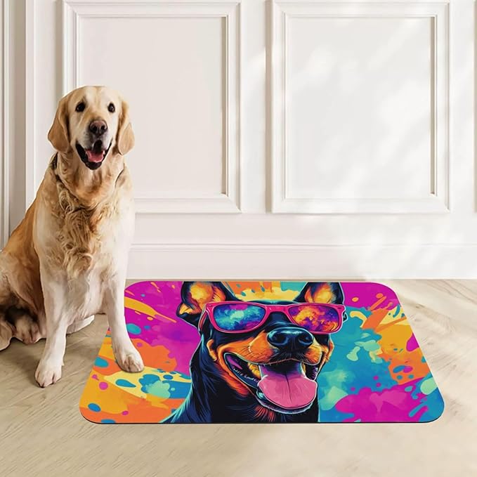 Doberman Food Mat for Floors Waterproof,Quick Dry Anti-Slip Dog Bowl Mats for Food and Water,Pet Feeding Mats,Pet Placemat for Messy Drinkers to Protect Floors,Pets Supplies 17.72×11.81in