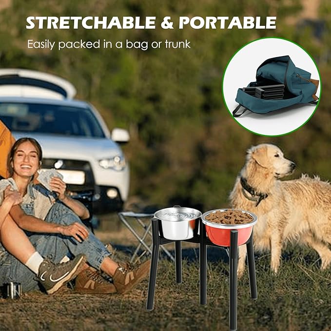 SHAINFUN 2-in-1 Adjustable Elevated Dog Bowls Stand for 7-10.6" Wide Bowls, Raised Dog Food & Water Bowl Stand, 13.7" Height