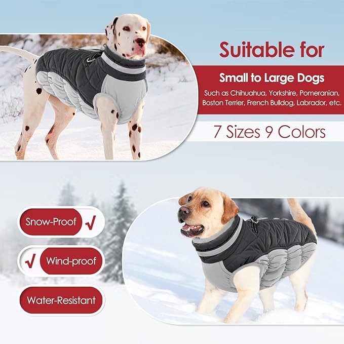 AOFITEE Dog Coat, Warm Dog Jackets for Large Dogs, Reflective Turtleneck Dogs Winter Coat with Harness Built in, Waterproof Windproof Pet Snow Jacket Fleece Vest for Cold Weather, Grey XXL